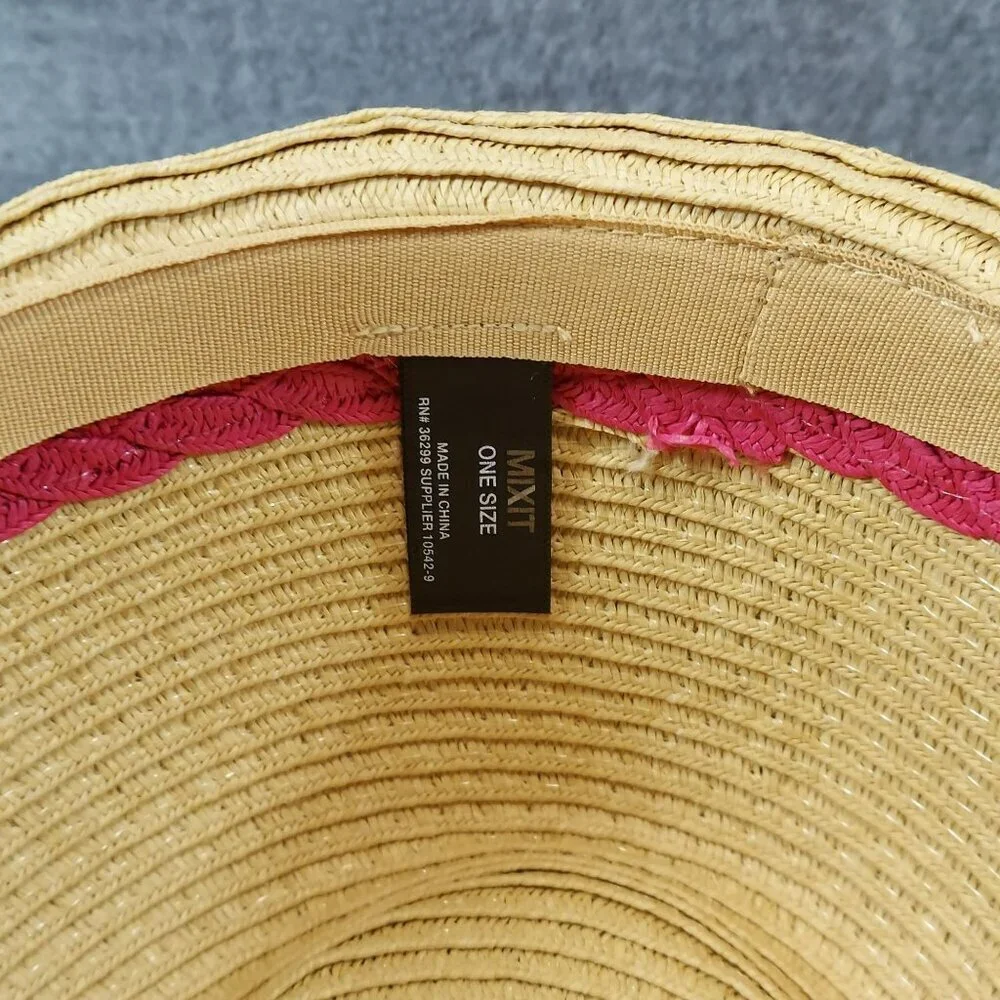 Womens Woven Straw Fedora‎ Hat With Pink Braided Band By Mixit One Size